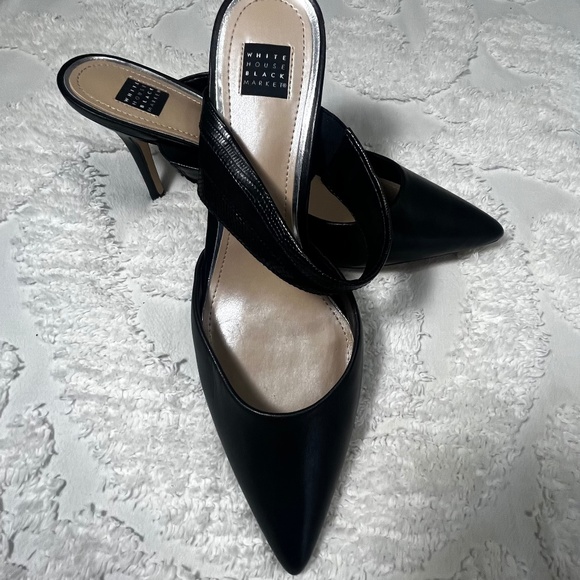 White House Black Market Leather Lisa Mules Sz 9  with snakeskin Detail - Picture 2 of 5